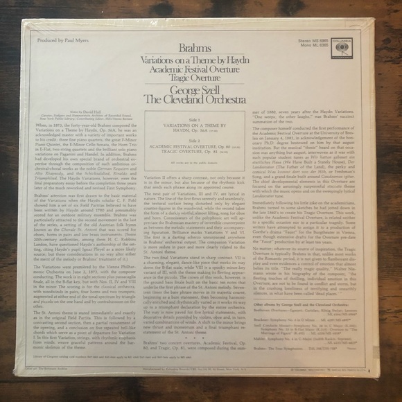 Vinyl Brahms George Szell The Cleveland Orchestra - Picture 2 of 2
